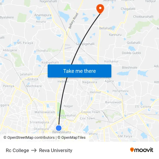 Rc College to Reva University map