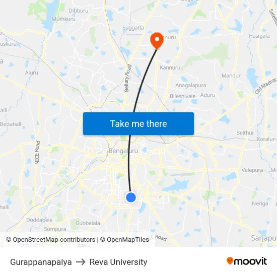 Gurappanapalya to Reva University map
