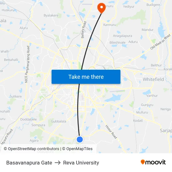 Basavanapura Gate to Reva University map