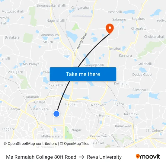 Ms Ramaiah College 80ft Road to Reva University map