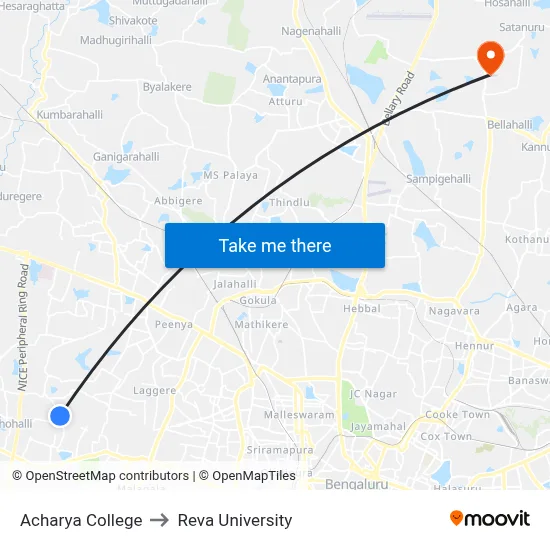 Acharya College to Reva University map