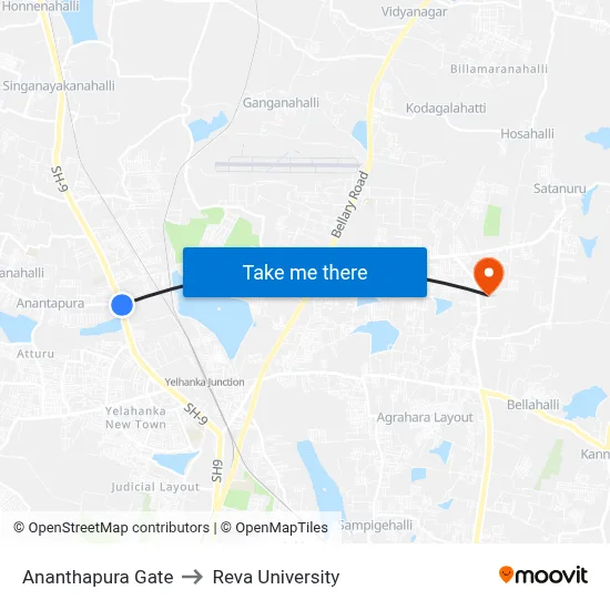 Ananthapura Gate to Reva University map