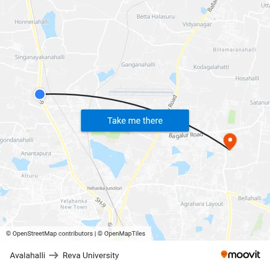 Avalahalli to Reva University map