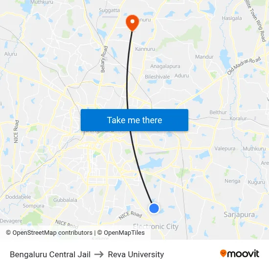 Bengaluru Central Jail to Reva University map