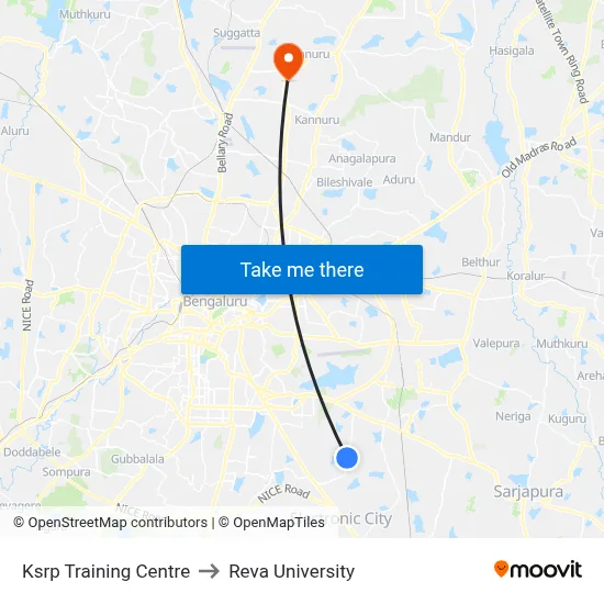 Ksrp Training Centre to Reva University map
