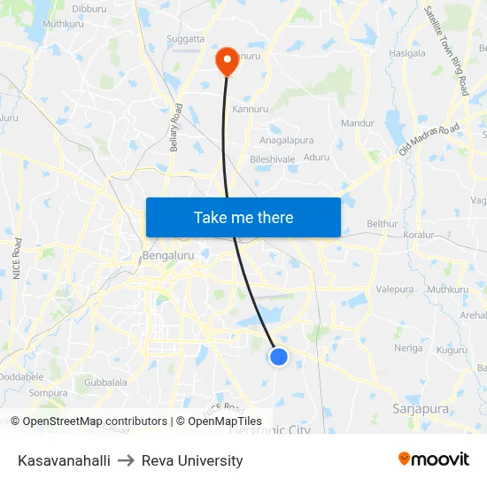 Kasavanahalli to Reva University map