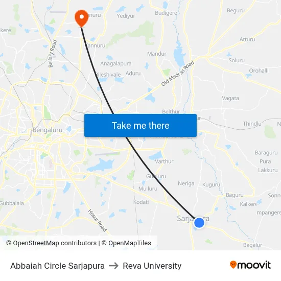 Abbaiah Circle Sarjapura to Reva University map