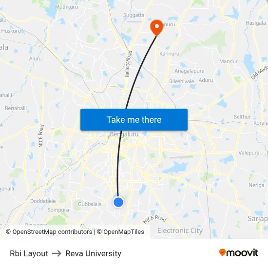 Rbi Layout to Reva University map