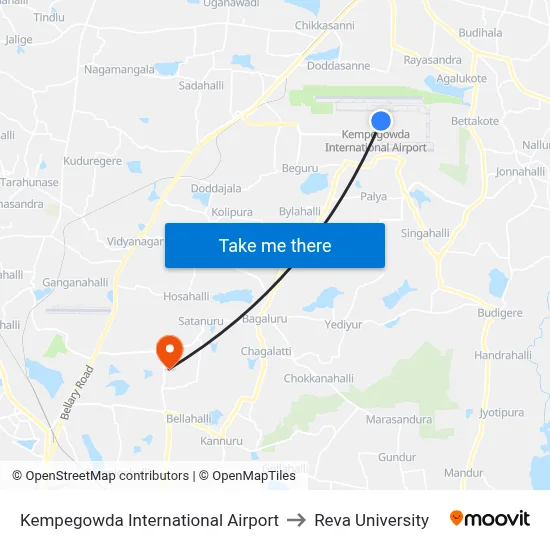Kempegowda International Airport to Reva University map