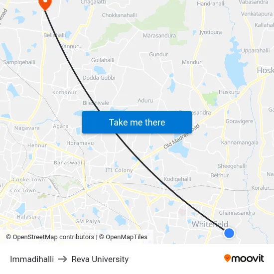 Immadihalli to Reva University map