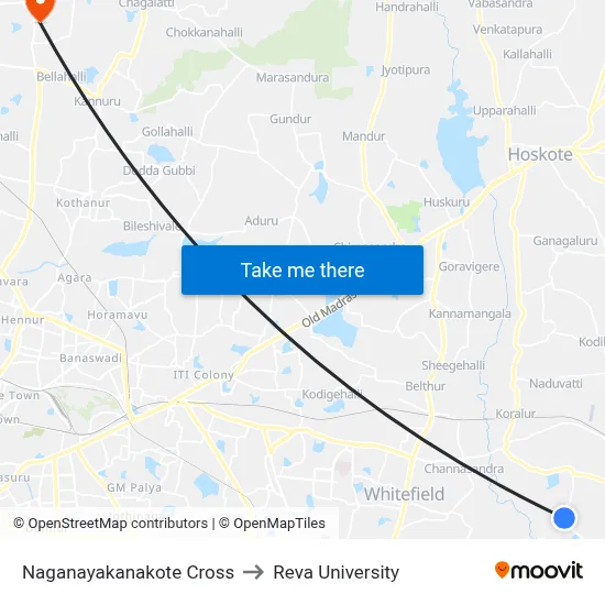 Naganayakanakote Cross to Reva University map