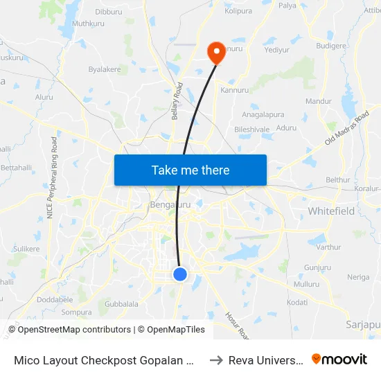 Mico Layout Checkpost Gopalan Mall to Reva University map