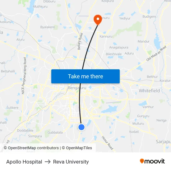 Apollo Hospital to Reva University map