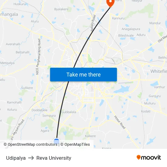 Udipalya to Reva University map