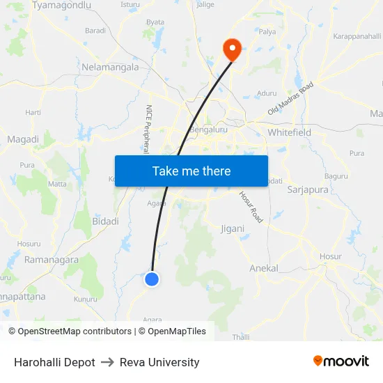 Harohalli Depot to Reva University map