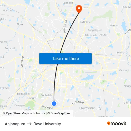 Anjanapura to Reva University map