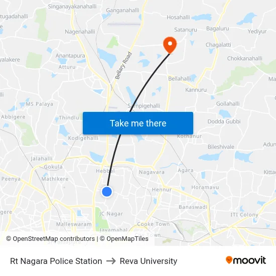 Rt Nagara Police Station to Reva University map