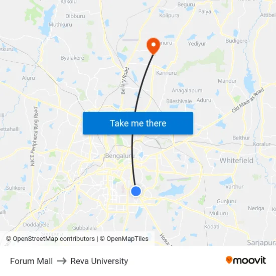 Forum Mall to Reva University map