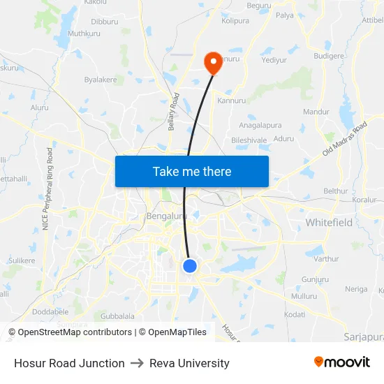 Hosur Road Junction to Reva University map