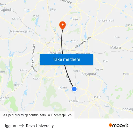 Iggluru to Reva University map
