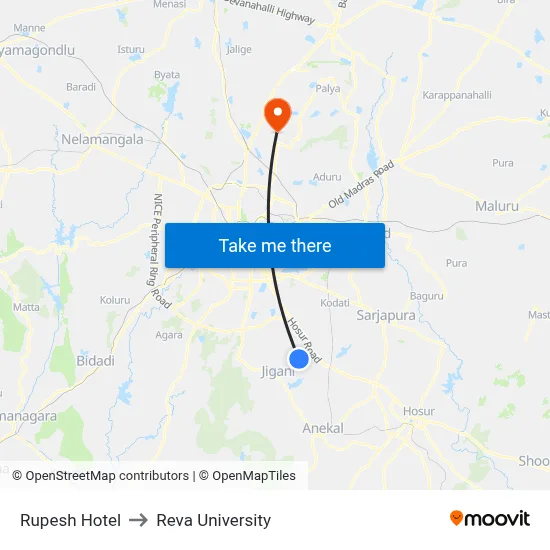 Rupesh Hotel to Reva University map