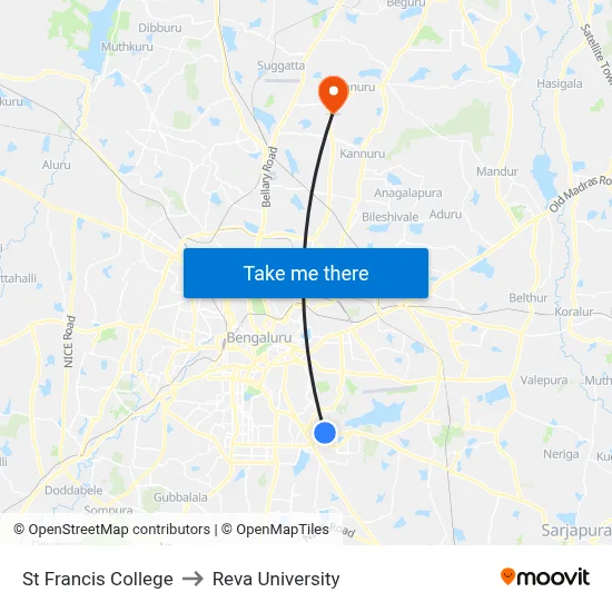 St Francis College to Reva University map