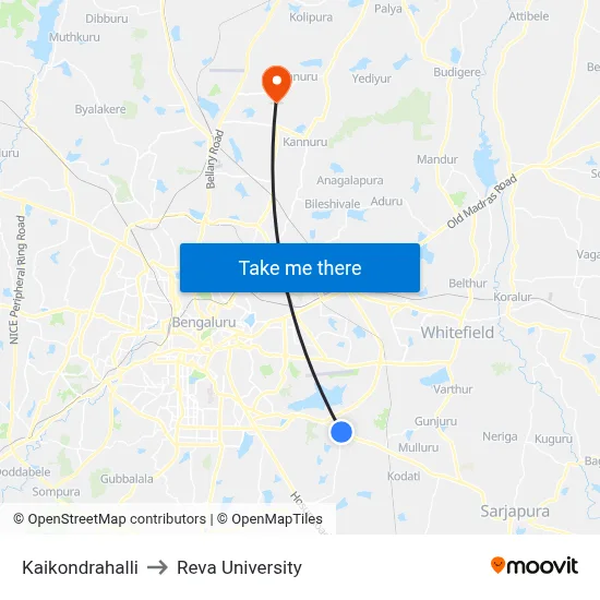 Kaikondrahalli to Reva University map