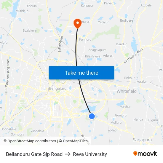 Bellanduru Gate Sjp Road to Reva University map