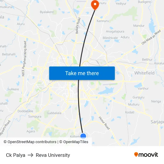 Ck Palya to Reva University map