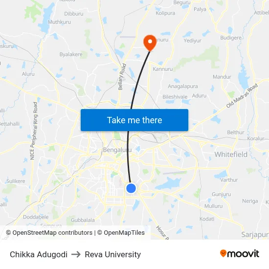 Chikka Adugodi to Reva University map