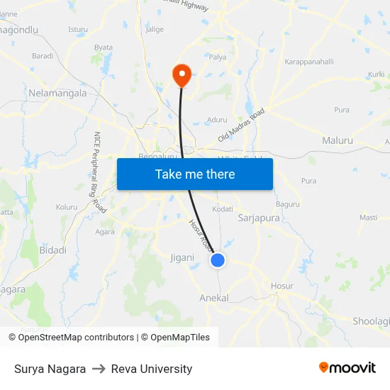 Surya Nagara to Reva University map