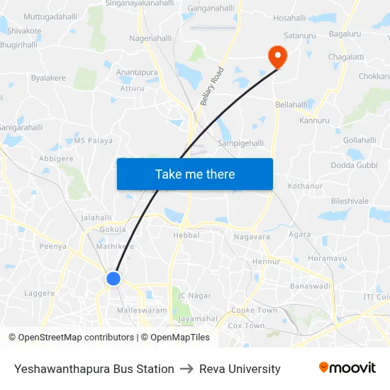 Yeshawanthapura Bus Station to Reva University map