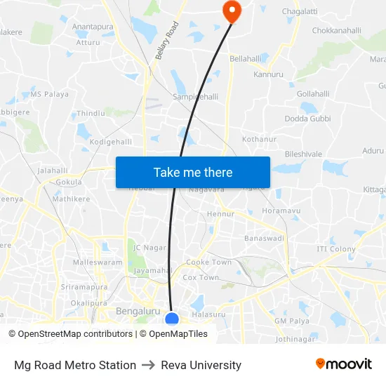 Mg Road Metro Station to Reva University map