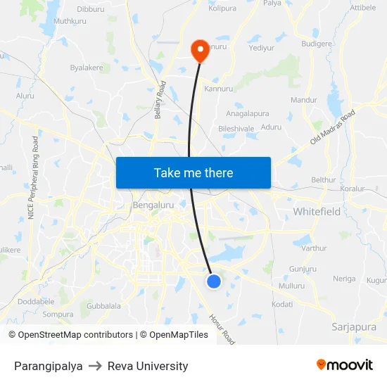Parangipalya to Reva University map