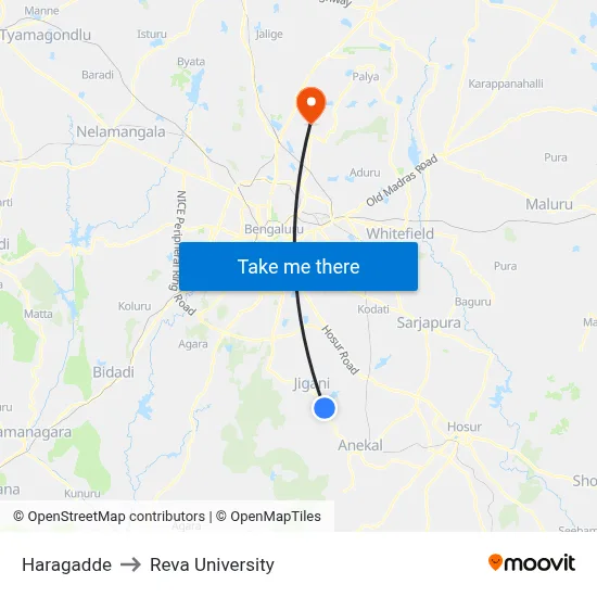 Haragadde to Reva University map