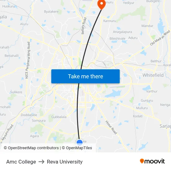 Amc College to Reva University map