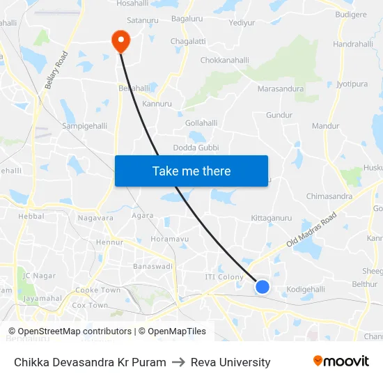 Chikka Devasandra Kr Puram to Reva University map