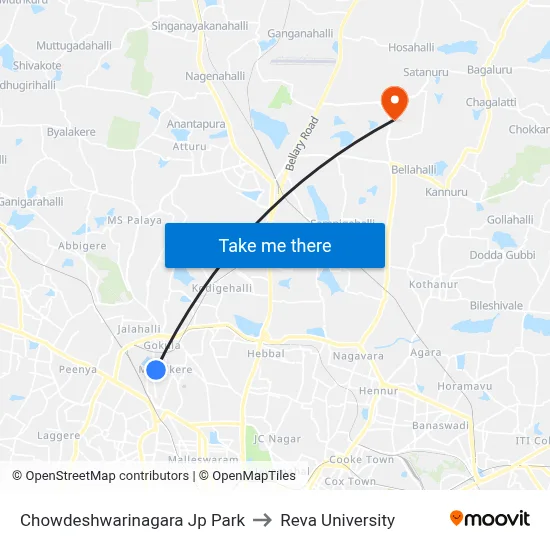 Chowdeshwarinagara Jp Park to Reva University map