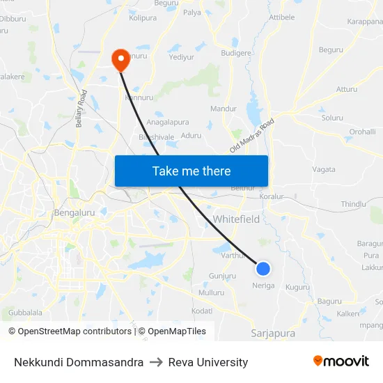 Nekkundi Dommasandra to Reva University map