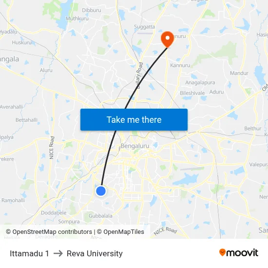 Ittamadu 1 to Reva University map