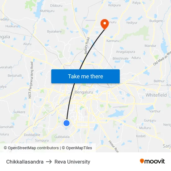 Chikkallasandra to Reva University map
