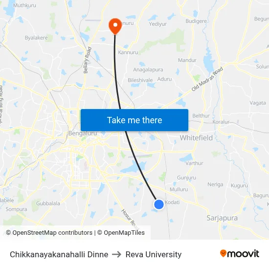 Chikkanayakanahalli Dinne to Reva University map