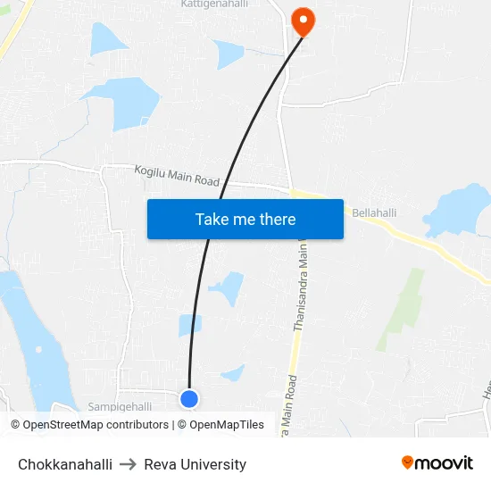 Chokkanahalli to Reva University map