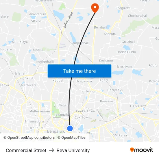 Commercial Street to Reva University map
