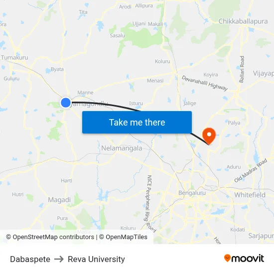 Dabaspete to Reva University map