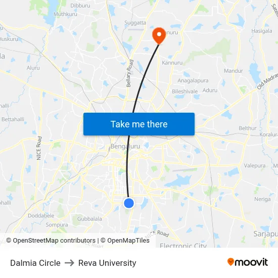 Dalmia Circle to Reva University map