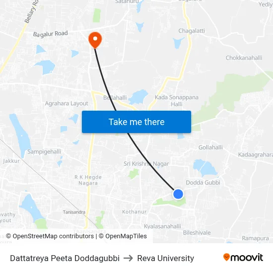 Dattatreya Peeta Doddagubbi to Reva University map