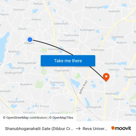 Shanubhoganahalli Gate (Dibbur Cross) to Reva University map