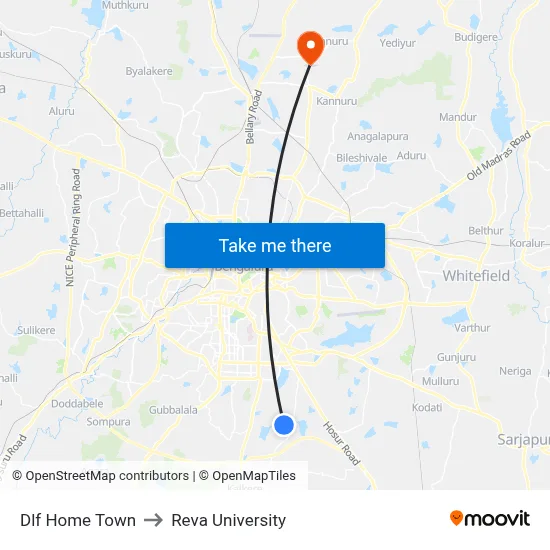Dlf Home Town to Reva University map