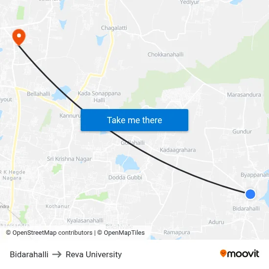 Bidarahalli to Reva University map